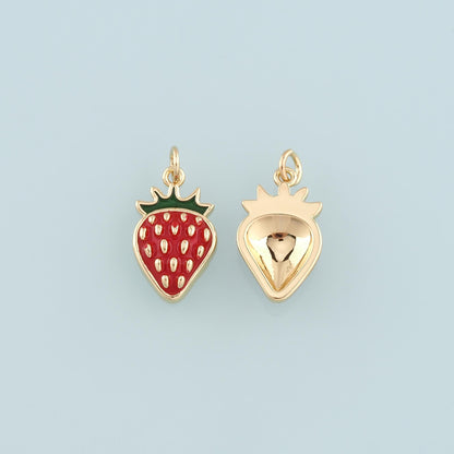Gold Strawberry Charms,18K Gold Filled Enamel Strawberry Pendant,Fruit Charm Bracelet Necklace for DIY Jewelry Making Supply