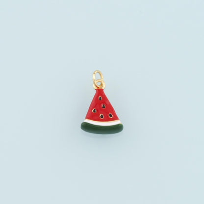 Gold Watermelon Charms,18K Gold Filled Watermelon Pendant,Enamel Fruit Charm Bracelet Necklace for DIY Jewelry Making Supply