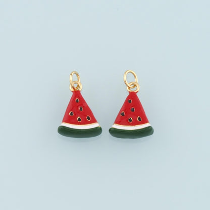 Gold Watermelon Charms,18K Gold Filled Watermelon Pendant,Enamel Fruit Charm Bracelet Necklace for DIY Jewelry Making Supply