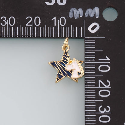 Gold Unicorn Charms,18K Gold Filled Star Unicorn Pendant,Enamel Unicorn Charm Bracelet Necklace for DIY Jewelry Making Supply