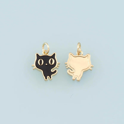 18K Gold Filled Enamel Cat Charm Pendant for Jewelry Making
