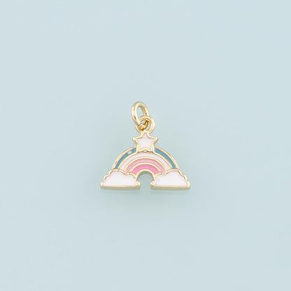 Gold Rainbow Charms,18K Gold Filled Rainbow Star Pendant,Enamel Rainbow Charm Bracelet Necklace for DIY Jewelry Making Supply