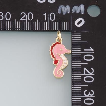 Gold Seahorse Charms,18K Gold Filled Seahorse Pendant,Enamel Seahorse Charm Bracelet Necklace for DIY Jewelry Making Supply