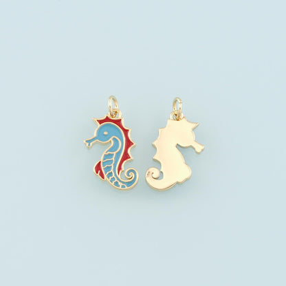 Gold Seahorse Charms,18K Gold Filled Seahorse Pendant,Enamel Seahorse Charm Bracelet Necklace for DIY Jewelry Making Supply