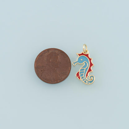 Gold Seahorse Charms,18K Gold Filled Seahorse Pendant,Enamel Seahorse Charm Bracelet Necklace for DIY Jewelry Making Supply