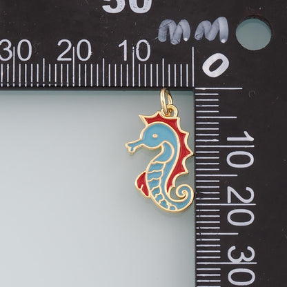 Gold Seahorse Charms,18K Gold Filled Seahorse Pendant,Enamel Seahorse Charm Bracelet Necklace for DIY Jewelry Making Supply