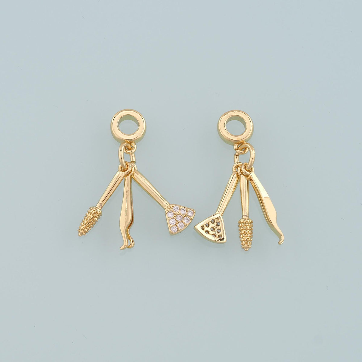 Gold Makeup Charms,18K Gold Filled Tweezers Pendant,Blush Brush Charm Bracelet Necklace for DIY Jewelry Making Supply