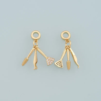 Gold Makeup Charms,18K Gold Filled Tweezers Pendant,Blush Brush Charm Bracelet Necklace for DIY Jewelry Making Supply
