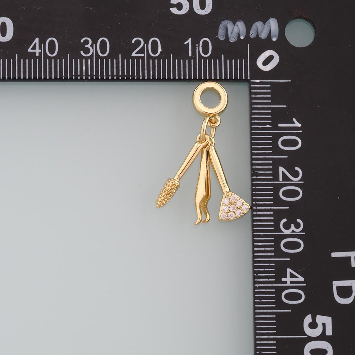 Gold Makeup Charms,18K Gold Filled Tweezers Pendant,Blush Brush Charm Bracelet Necklace for DIY Jewelry Making Supply