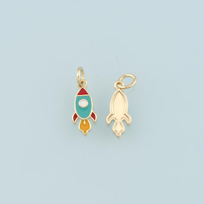 Gold Rocket Charms,18K Gold Filled Enamel Universe Charm Bracelet Necklace for DIY Jewelry Making Supply