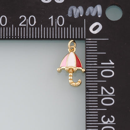 Gold Umbrella Charms,18K Gold Filled Umbrella Pendant,Enamel Charm Bracelet Necklace for DIY Jewelry Making Supply