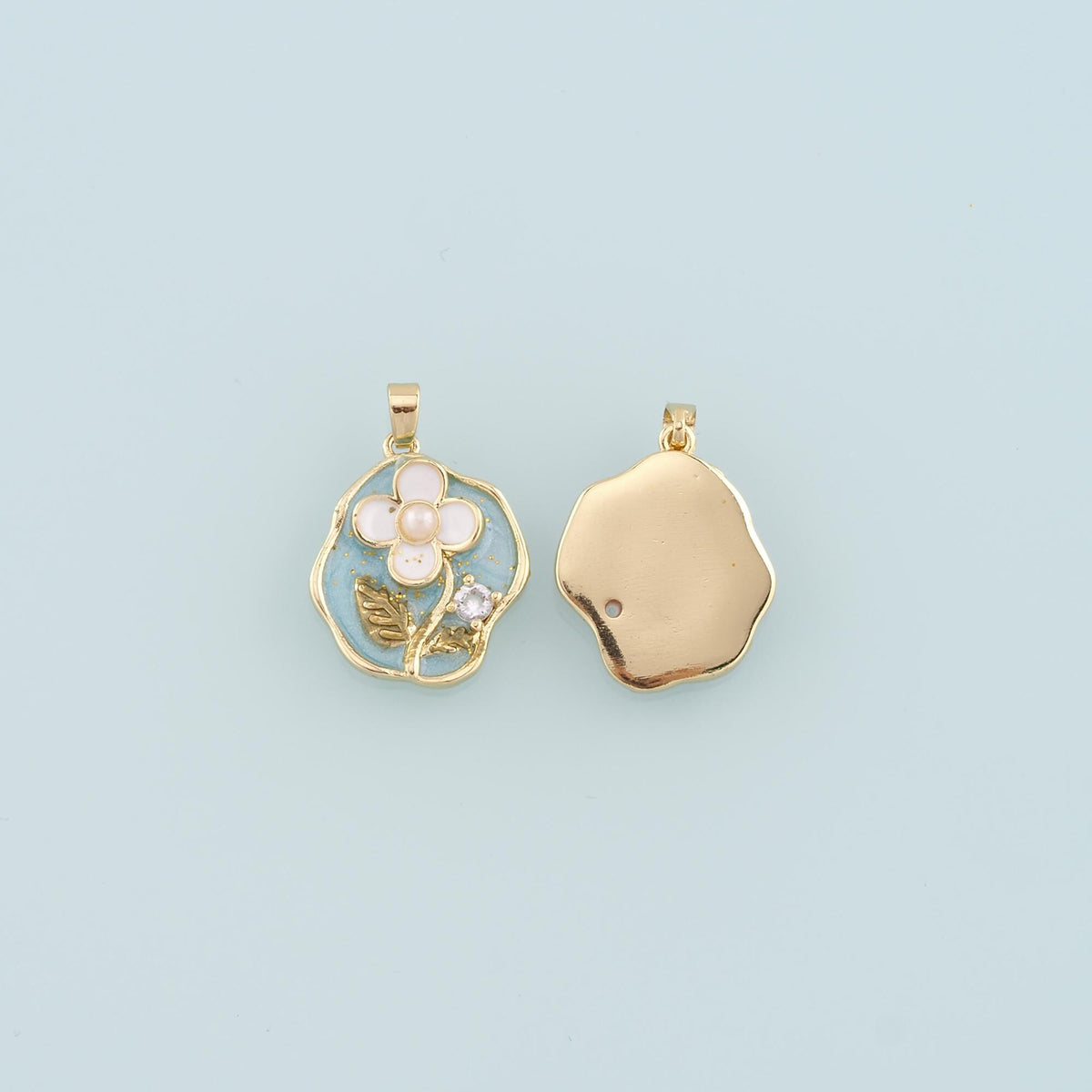 Gold Flower Charms,18K Gold Filled Pearl Flower Pendant,Enamel Flower Charm Bracelet Necklace for DIY Jewelry Making Supply
