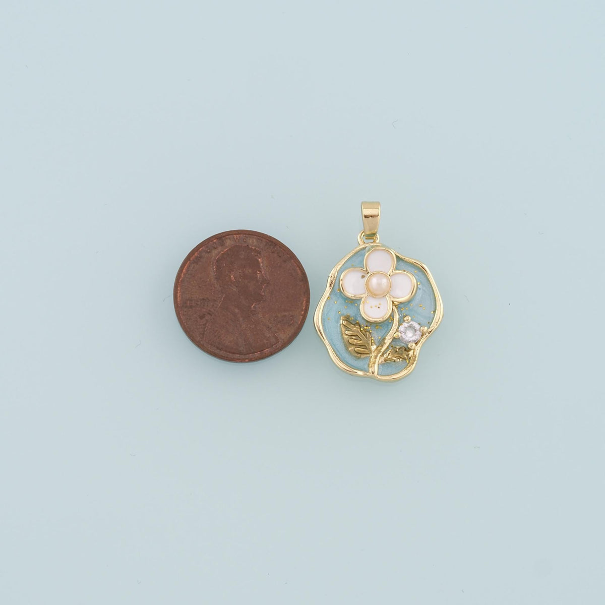 Gold Flower Charms,18K Gold Filled Pearl Flower Pendant,Enamel Flower Charm Bracelet Necklace for DIY Jewelry Making Supply