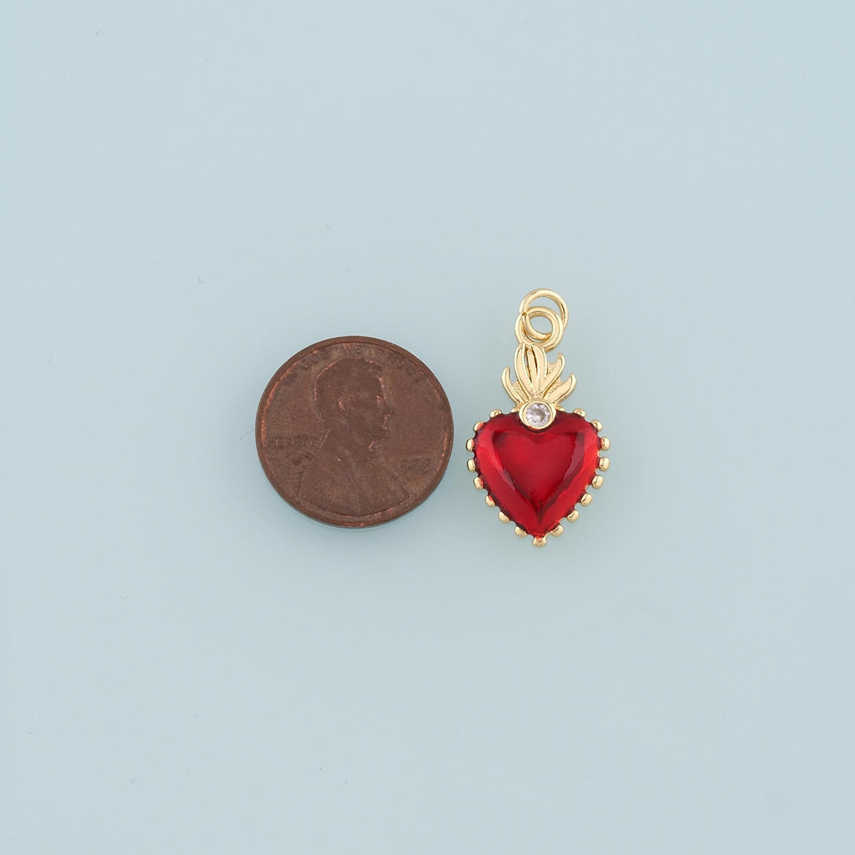 18K Gold Filled Flame Sacred heart Pendant,Religion Charm Bracelet Necklace for DIY Jewelry Making Supply
