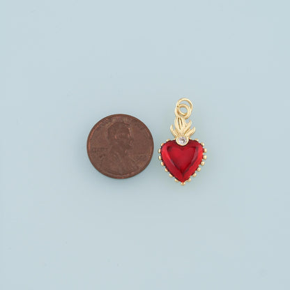 18K Gold Filled Flame Sacred heart Pendant,Religion Charm Bracelet Necklace for DIY Jewelry Making Supply