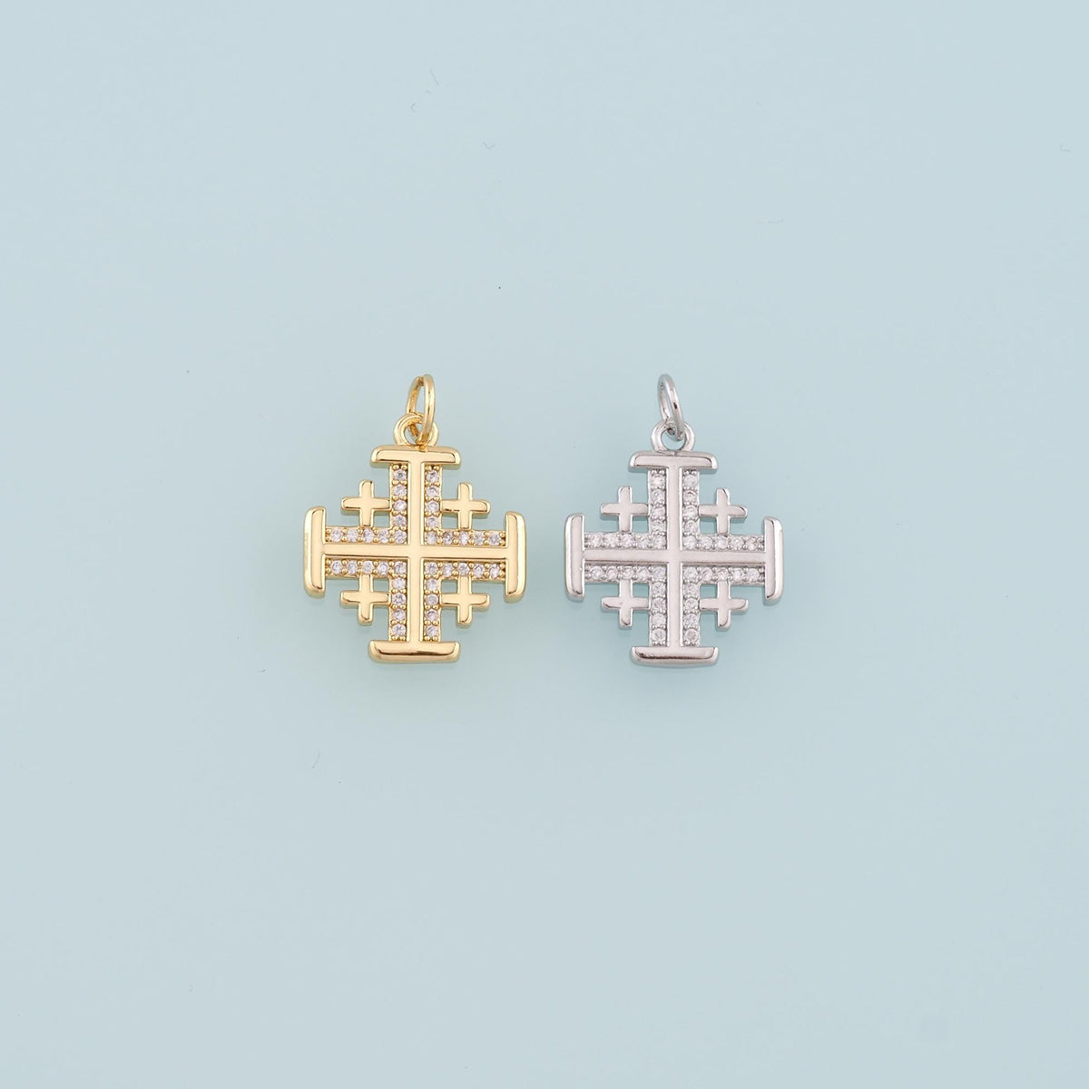 Gold Cross Charms,18K Gold Filled Cross Pendant,CZ Micro Pave Religion Charm Bracelet Necklace for DIY Jewelry Making Supply