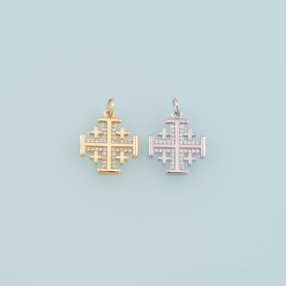 Gold Cross Charms,18K Gold Filled Cross Pendant,CZ Micro Pave Religion Charm Bracelet Necklace for DIY Jewelry Making Supply