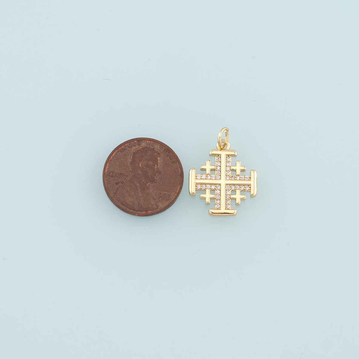 Gold Cross Charms,18K Gold Filled Cross Pendant,CZ Micro Pave Religion Charm Bracelet Necklace for DIY Jewelry Making Supply