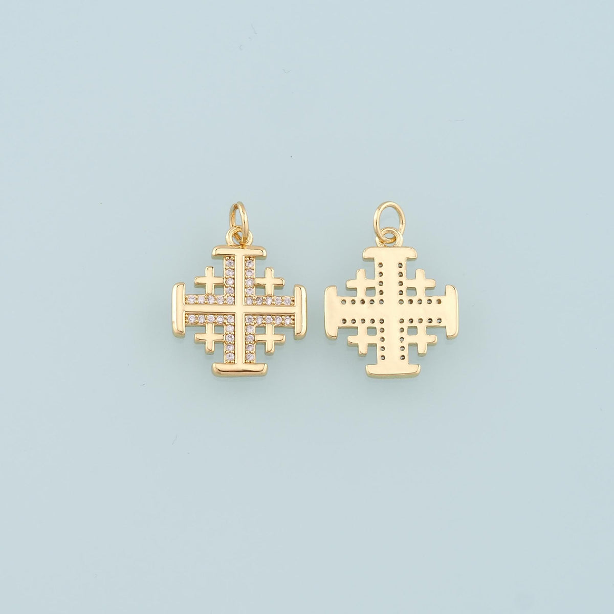Gold Cross Charms,18K Gold Filled Cross Pendant,CZ Micro Pave Religion Charm Bracelet Necklace for DIY Jewelry Making Supply