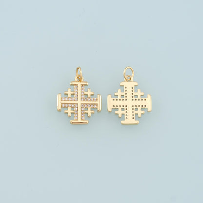 Gold Cross Charms,18K Gold Filled Cross Pendant,CZ Micro Pave Religion Charm Bracelet Necklace for DIY Jewelry Making Supply