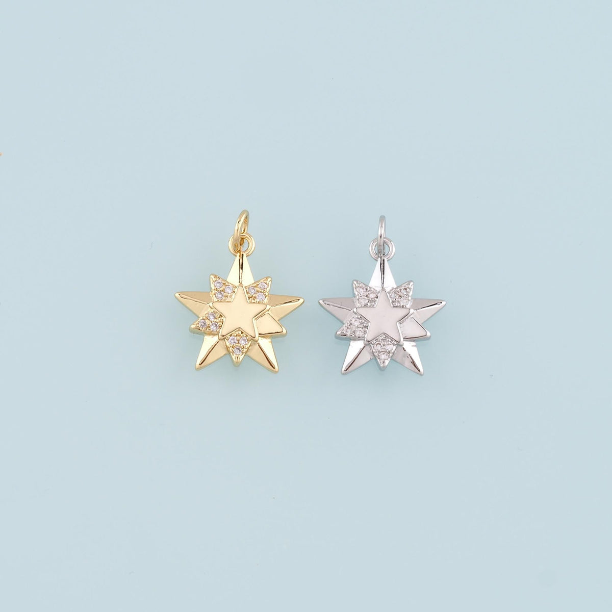 18K Gold Filled Star Pendant,CZ Micro Pave Celestial Charm Bracelet Necklace for DIY Jewelry Making Supply