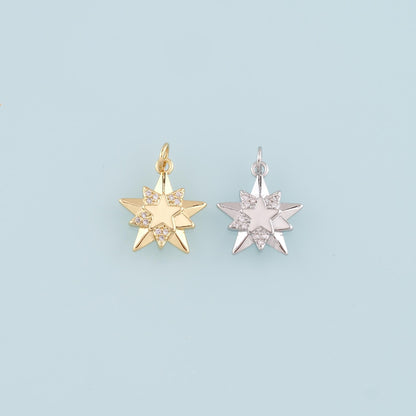 18K Gold Filled Star Pendant,CZ Micro Pave Celestial Charm Bracelet Necklace for DIY Jewelry Making Supply