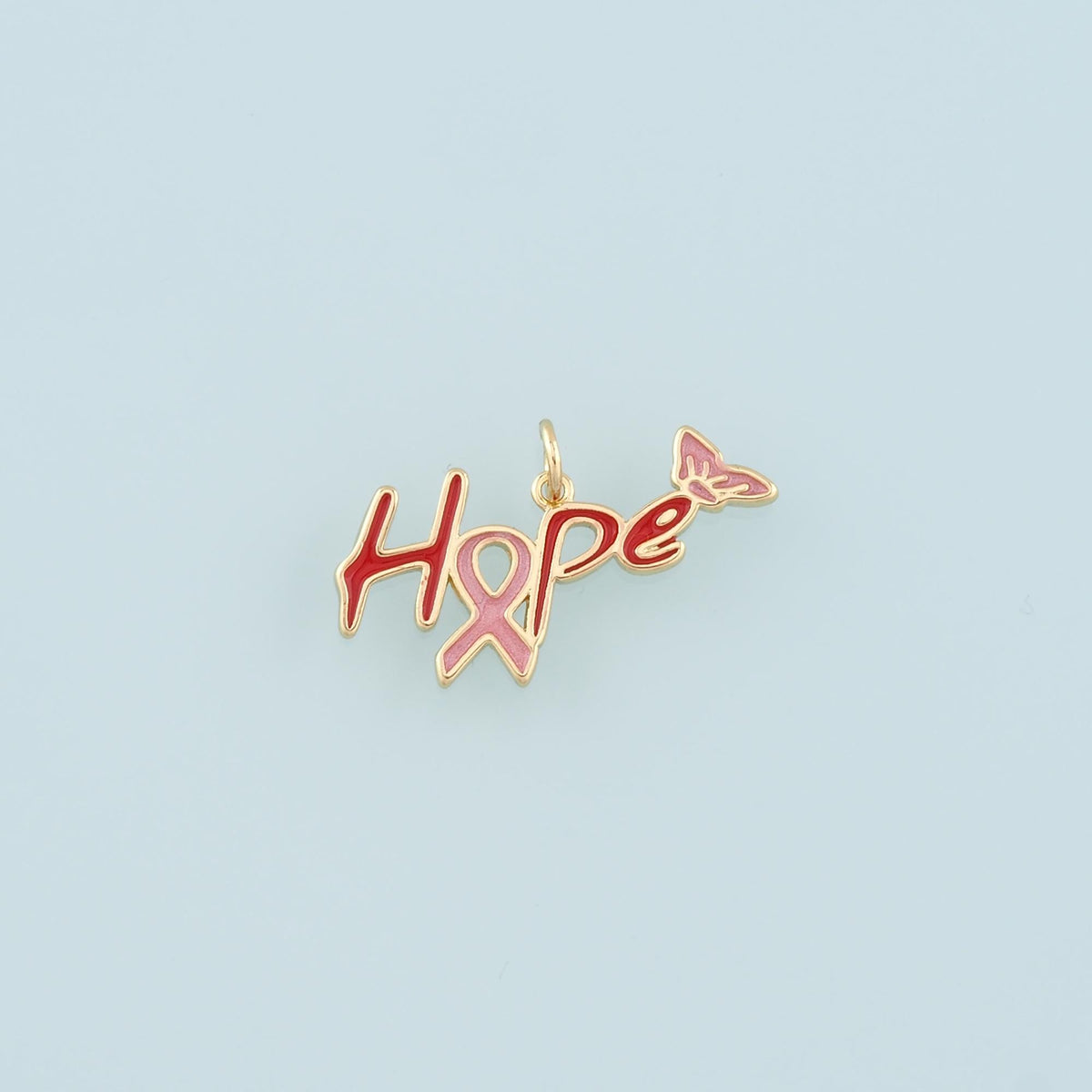 Gold HOPE Charms,18K Gold Filled AIDS Pendant,Enamel Hope Charm Bracelet Necklace for DIY Jewelry Making Supply