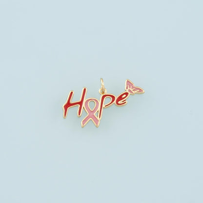 Gold HOPE Charms,18K Gold Filled AIDS Pendant,Enamel Hope Charm Bracelet Necklace for DIY Jewelry Making Supply