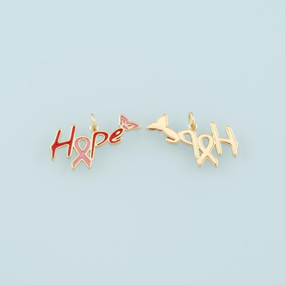 Gold HOPE Charms,18K Gold Filled AIDS Pendant,Enamel Hope Charm Bracelet Necklace for DIY Jewelry Making Supply