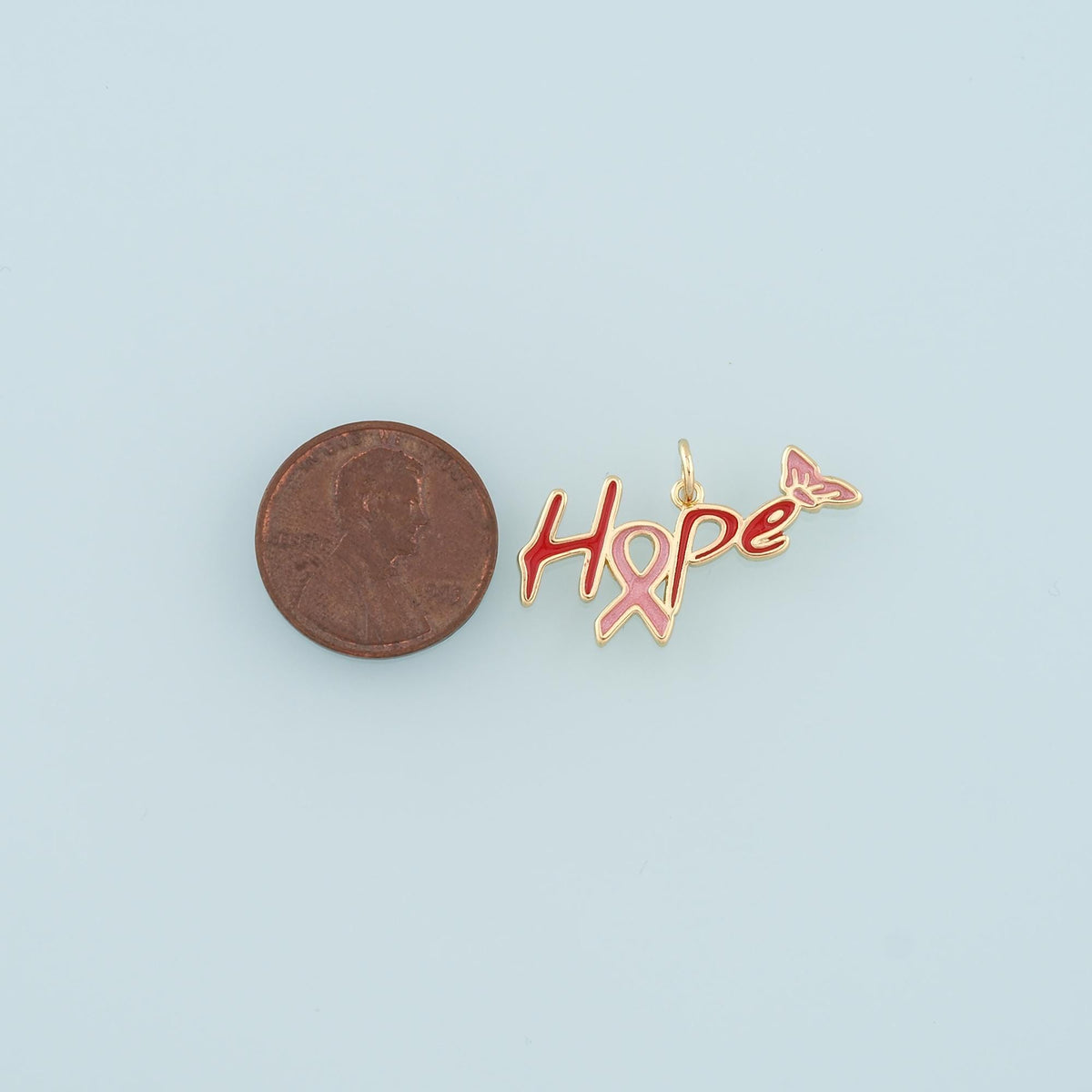 Gold HOPE Charms,18K Gold Filled AIDS Pendant,Enamel Hope Charm Bracelet Necklace for DIY Jewelry Making Supply