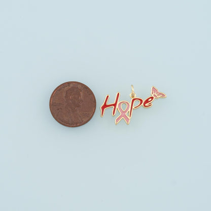 Gold HOPE Charms,18K Gold Filled AIDS Pendant,Enamel Hope Charm Bracelet Necklace for DIY Jewelry Making Supply