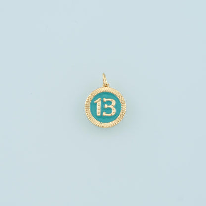 18K Gold Filled Luck 13 Pendant,Enamel Lucky Charm Bracelet Necklace for DIY Jewelry Making Supply