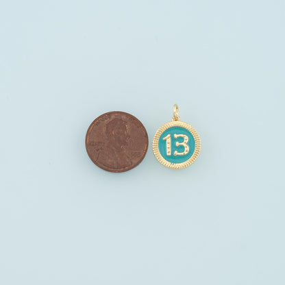18K Gold Filled Luck 13 Pendant,Enamel Lucky Charm Bracelet Necklace for DIY Jewelry Making Supply