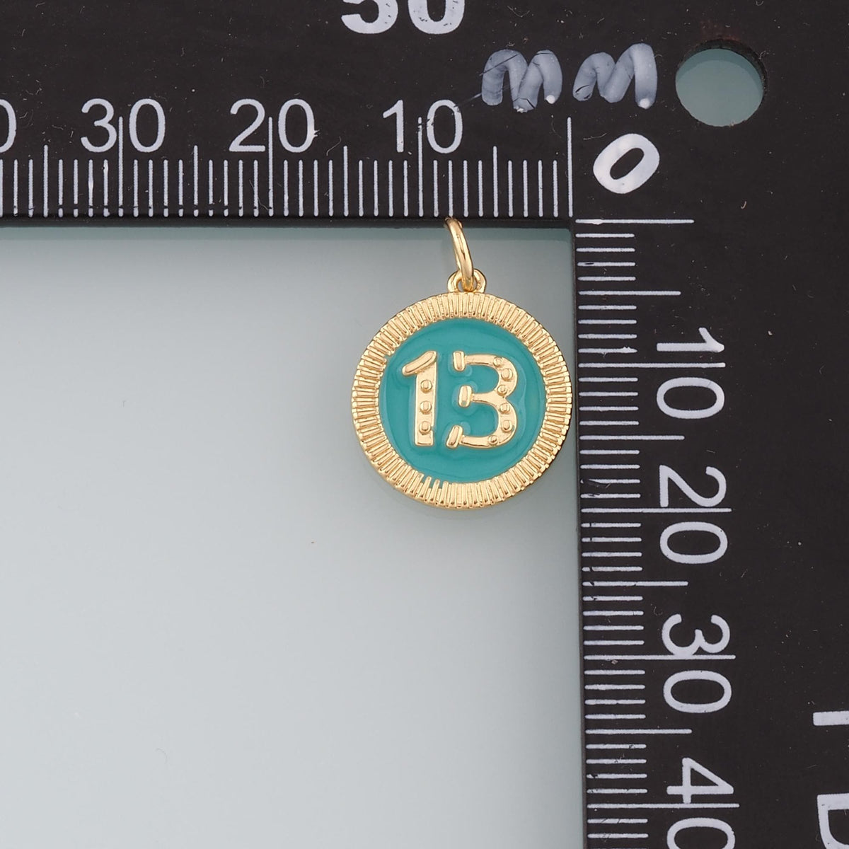 18K Gold Filled Luck 13 Pendant,Enamel Lucky Charm Bracelet Necklace for DIY Jewelry Making Supply