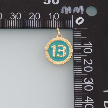 18K Gold Filled Luck 13 Pendant,Enamel Lucky Charm Bracelet Necklace for DIY Jewelry Making Supply