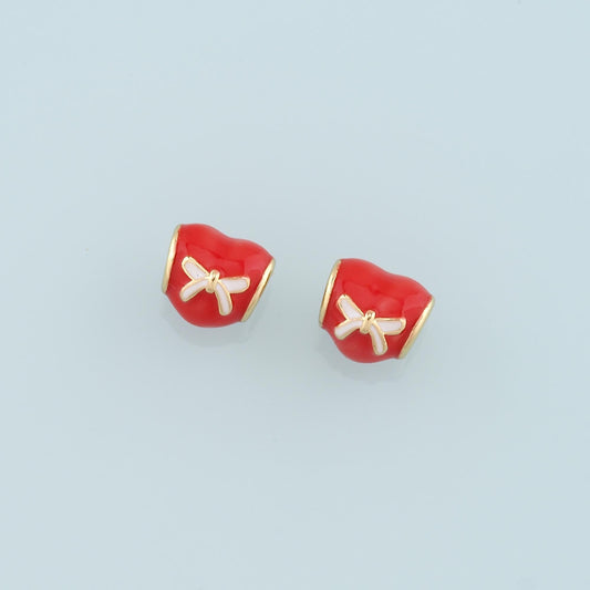 18K Gold Filled Bow Spacer Bead,Enamel Bow Heart Charm Bracelet Necklace for DIY Jewelry Making Supply