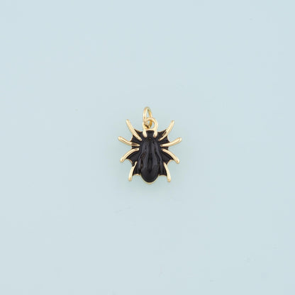 18K Gold Filled Spider Pendant,Enamel Spider halloween Charm Bracelet Necklace for DIY Jewelry Making Supply