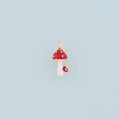 Gold Mushroom Charms,18K Gold Filled Enamel Mushroom Pendant,Kawaii Charm Bracelet Necklace for DIY Jewelry Making Supply