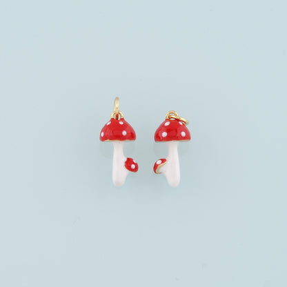 Gold Mushroom Charms,18K Gold Filled Enamel Mushroom Pendant,Kawaii Charm Bracelet Necklace for DIY Jewelry Making Supply