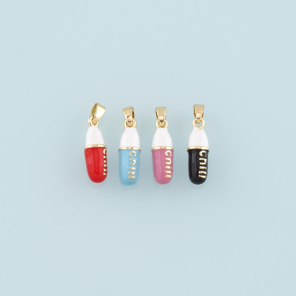 Gold Pill Charms,18K Gold Filled Capsule Pendant,Enamel Capsule Charm Bracelet Necklace for DIY Jewelry Making Supply