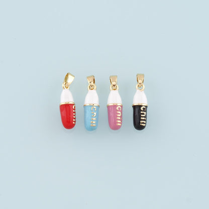 Gold Pill Charms,18K Gold Filled Capsule Pendant,Enamel Capsule Charm Bracelet Necklace for DIY Jewelry Making Supply