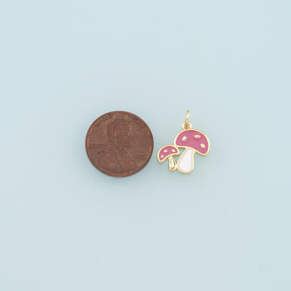 Gold Mushroom Charms,18K Gold Filled Enamel Mushroom Pendant,Kawaii Charm Bracelet Necklace for DIY Jewelry Making Supply