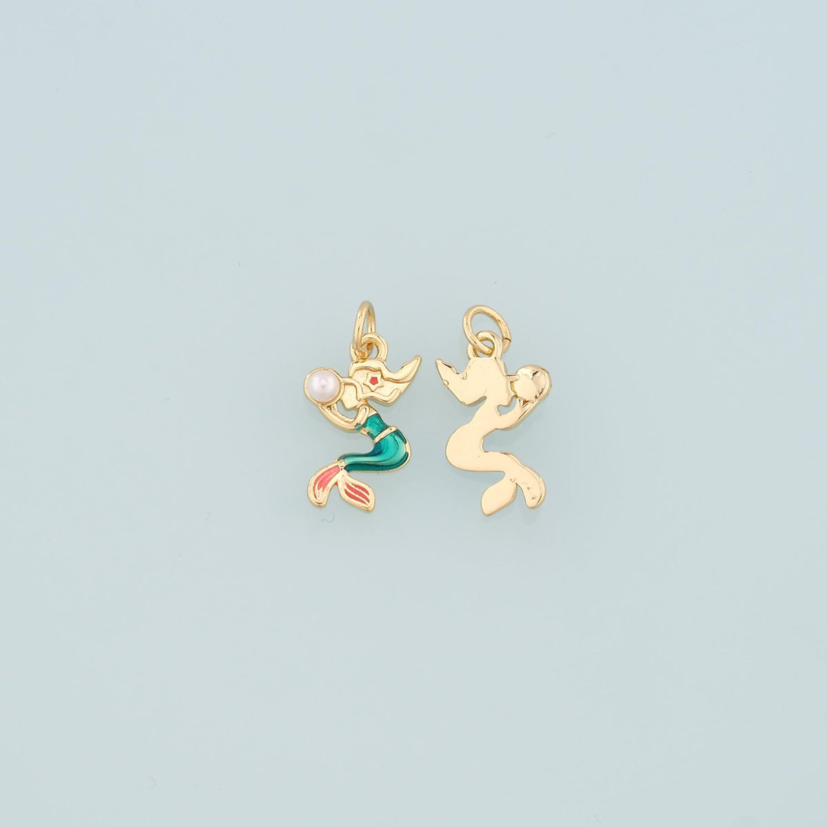 Gold Mermaid Charms,18K Gold Filled Pearl Mermaid Pendant,Enamel Mermaid Charm Bracelet Necklace for DIY Jewelry Making Suppl