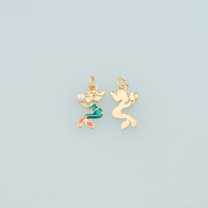Gold Mermaid Charms,18K Gold Filled Pearl Mermaid Pendant,Enamel Mermaid Charm Bracelet Necklace for DIY Jewelry Making Suppl