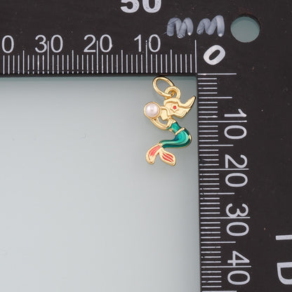 Gold Mermaid Charms,18K Gold Filled Pearl Mermaid Pendant,Enamel Mermaid Charm Bracelet Necklace for DIY Jewelry Making Suppl