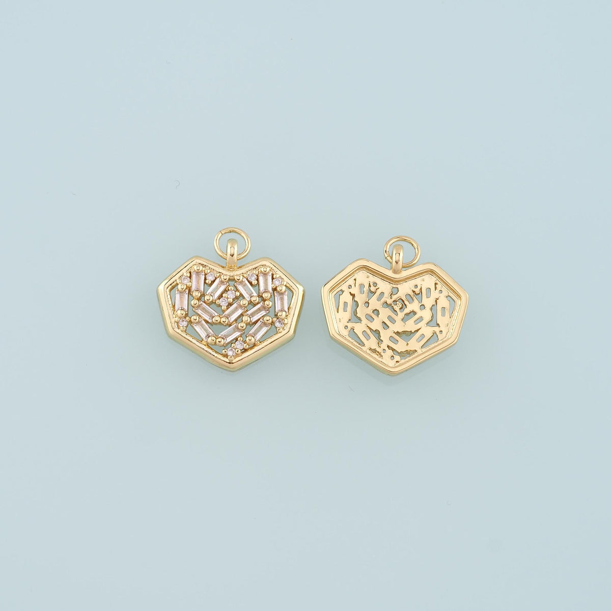 18K Gold Filled Heart Pendant,CZ Micro Pave Heart Charm Bracelet Necklace for DIY Jewelry Making Supply