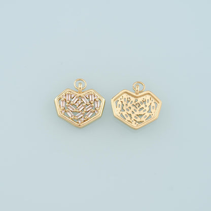 18K Gold Filled Heart Pendant,CZ Micro Pave Heart Charm Bracelet Necklace for DIY Jewelry Making Supply