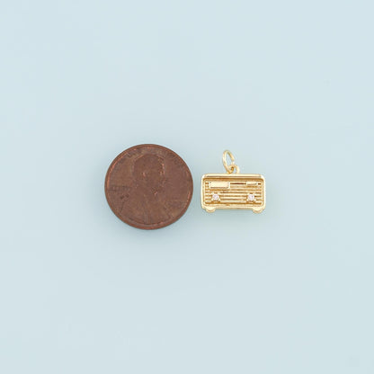 18K Gold Filled Radio Pendant,CZ Micro Pave Radio Charm Bracelet Necklace for DIY Jewelry Making Supply
