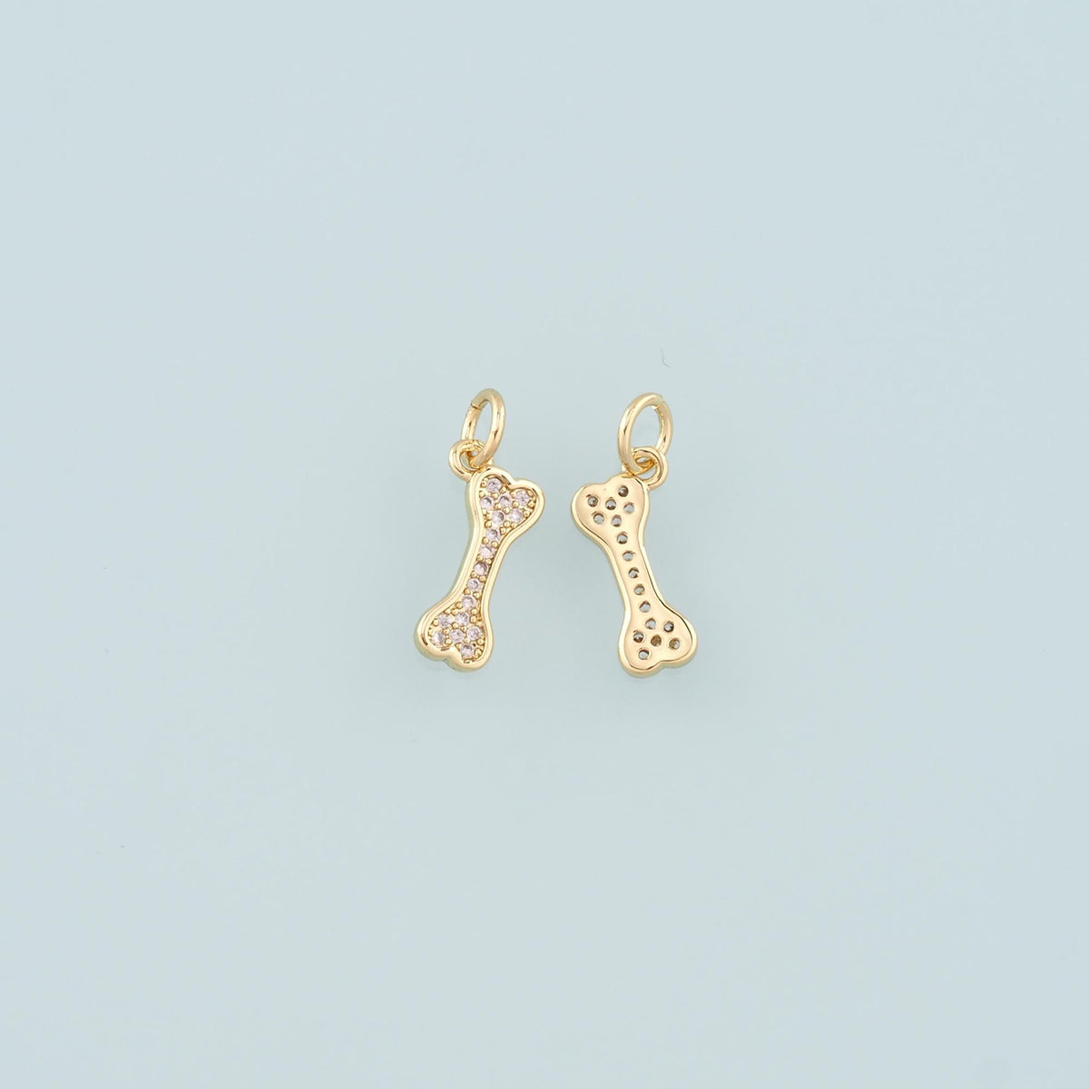 18K Gold Filled Dog Bone Pendant,CZ Micro Pave Bone Charm Bracelet Necklace for DIY Jewelry Making Supply