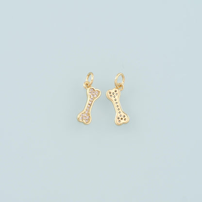 18K Gold Filled Dog Bone Pendant,CZ Micro Pave Bone Charm Bracelet Necklace for DIY Jewelry Making Supply